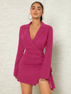 Elegance Redefined: Lapel Collar Ruched Split Hem Dress