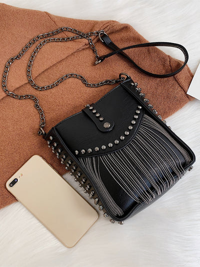 Chic Mini Fringe Studded Bucket Bag: Perfect for Effortless Style