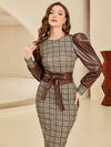 Chic Plaid Print Puff Sleeve Belted Dress - Perfect for Effortless Style