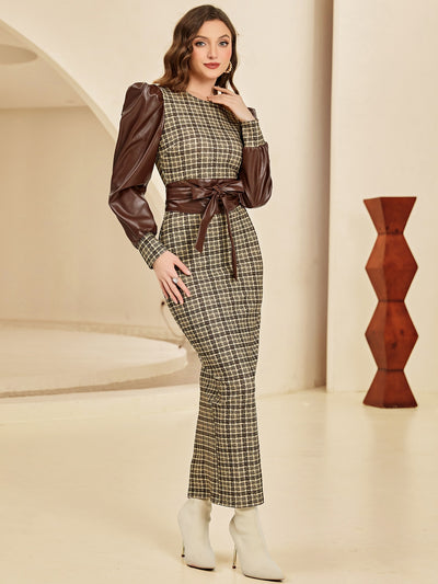 Chic Plaid Print Puff Sleeve Belted Dress - Perfect for Effortless Style