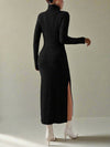 Cozy Chic Turtleneck Split Thigh Dress with Sleeves for Effortless Elegance