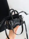 Chic Crocodile Embossed Mini Satchel with Letter Detail and Double Handle