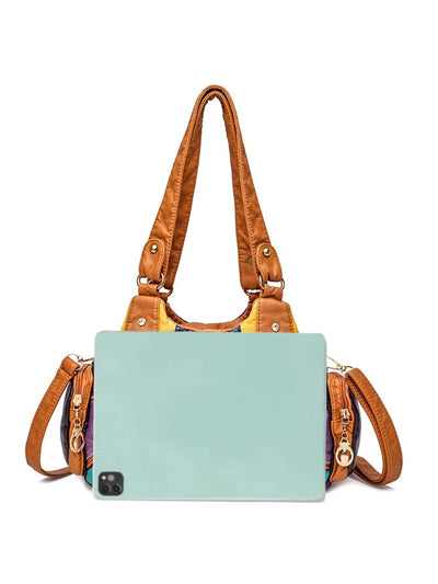 Color Block Chic: Half Moon Design Tote Bag with Colored Rivets