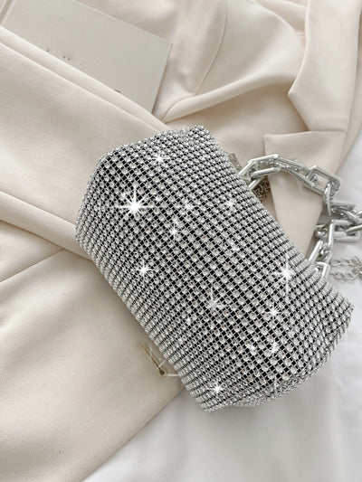 Sparkling Elegance: Exquisite Rhinestone-Studded Mini Bucket Bag for Glamorous Evenings