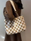 Chic Checkered Fuzzy Shoulder Tote Bag for Stylish Professionals and Students