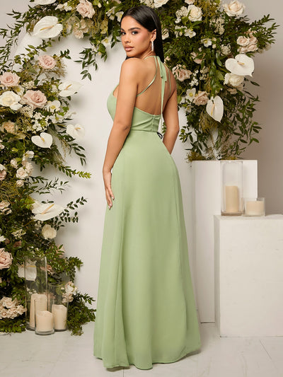 Enchanting Belle Keyhole Neck Split Thigh Bridesmaid Dress in Mint Green