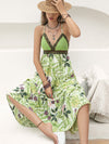 Green Tropical Pattern Print Lace-Up Backless Cami Dress - Embrace Paradise