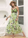 Green Tropical Pattern Print Lace-Up Backless Cami Dress - Embrace Paradise