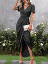 Elegant Twist Front Satin Wrap Dress for Effortless Glam