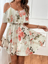 Romantic Flower Printed Off-The-Shoulder Ruffle Strap Summer Dress