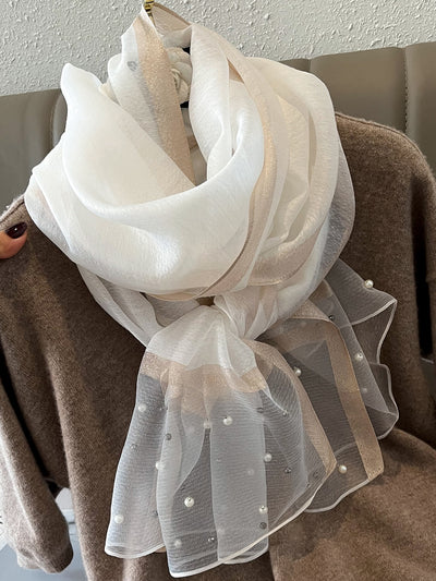 Pearl Perfection: Women's Fashion Faux Pearl Decor Scarf