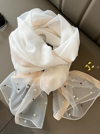 Pearl Perfection: Women's Fashion Faux Pearl Decor Scarf