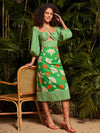 Chic Geo-Print Cut-Out Lantern Sleeve Dress – Perfect for Any Occasion