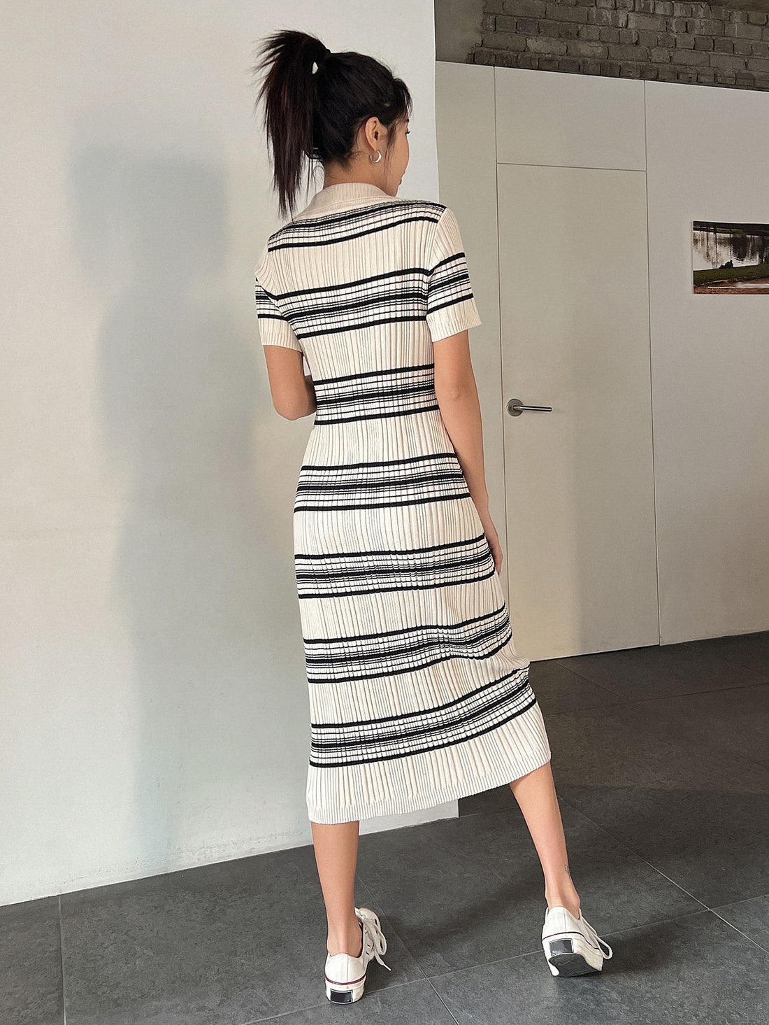 Looking effortlessly chic has never been easier with our Chic Striped Ribbed Knit Sweater Dress. Made from soft ribbed knit fabric, this dress features a trendy striped pattern and is perfect for any occasion. Just slip it on and be ready to turn heads with your effortless style!