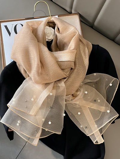 Pearl Perfection: Women's Fashion Faux Pearl Decor Scarf