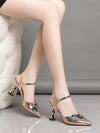 Champagne Glamour: Heart Shape Decor Snakeskin Embossed Ankle Strap Pumps