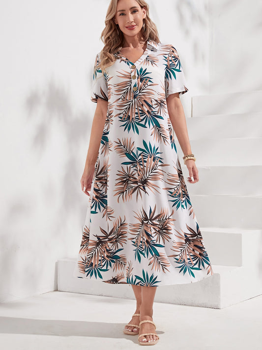 Paradise Dreaming: Tropical Print Button Front Dress