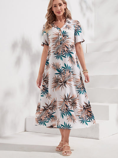 Paradise Dreaming: Tropical Print Button Front Dress