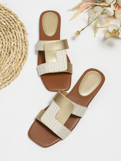 Simple Color Block Flat Sandals with Square Toe for Holiday and Daily Wear