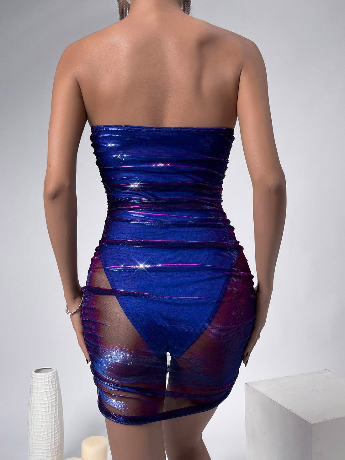 Introducing our Chic Ruched Mesh Tube Bodycon Dress, the epitome of effortless elegance. This stunning dress features a ruched mesh design that accentuates your curves and adds a touch of sophistication to your look. Perfect for any occasion, this dress exudes style and confidence. Elevate your wardrobe with this must-have piece.