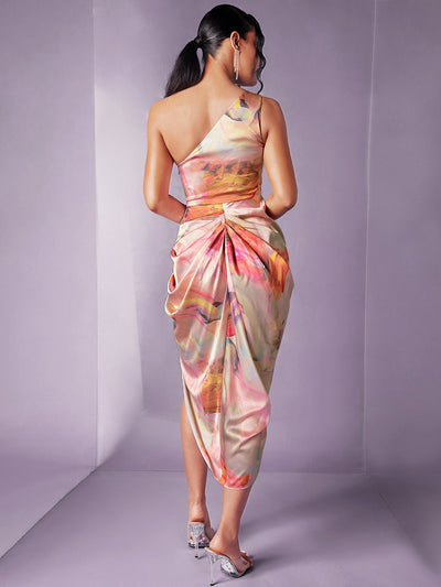 Summer Dream Tie-Dye One Shoulder Satin Dress