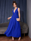 Graceful Elegance: Women's Solid Color Deep V-Neck High Split Dress