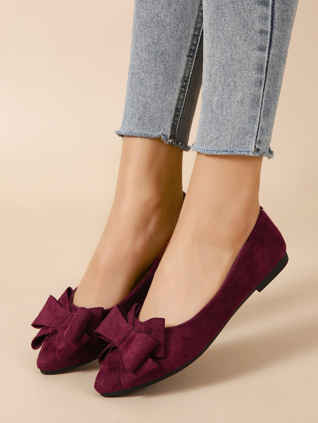 Effortlessly elevate your style with our Burgundy Bow-Accent Pointed Toe Ballet Flats. Perfect for any occasion, these flats feature a sleek pointed toe and a chic bow accent, giving you a polished and sophisticated look. Made with high-quality materials, you can comfortably wear these flats all day long.