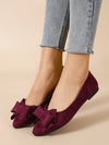 Burgundy Bow-Accent Pointed Toe Ballet Flats for Effortless Chic