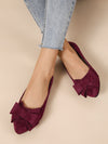 Burgundy Bow-Accent Pointed Toe Ballet Flats for Effortless Chic