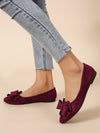 Burgundy Bow-Accent Pointed Toe Ballet Flats for Effortless Chic