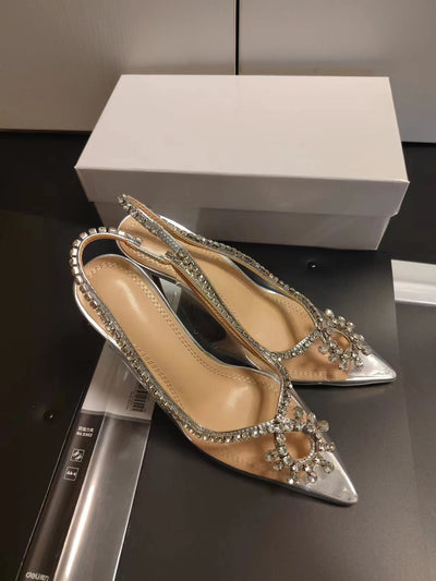 Dazzling Rhinestone Slingbacks: Elevate Your Party Look with Clear PVC Stiletto Heels