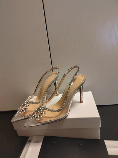 Dazzling Rhinestone Slingbacks: Elevate Your Party Look with Clear PVC Stiletto Heels