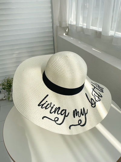 Boho Babe Straw Hat: Stay Stylish Outdoors with Letter Embroidery