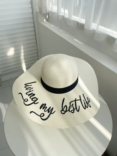 Boho Babe Straw Hat: Stay Stylish Outdoors with Letter Embroidery