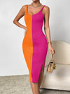 Chic and Sleek: Color Block Side Slit Bodycon Sweater Dress with Spaghetti Strap