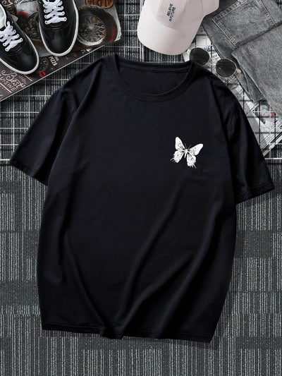 Men's Butterfly adn Slogan Graphic Tee - A Stylish Statement Piece