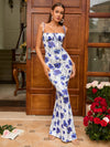 Blooming Beauty: Floral Print Tie Shoulder Mermaid Hem Maxi Cami Dress