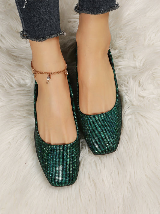 Shimmer and Shine Metallic Square Toe Ballet Flats - Elegant Outdoor Footwear