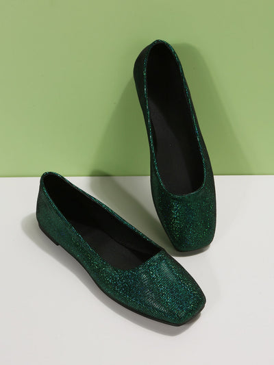 Glamorous Metallic Square Toe Ballet Flats for Effortless Outdoor Style