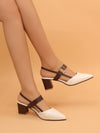 Chic Comfort: Slip-On Beige High-Heeled Sandals with Pointed Toe and Thick Heels