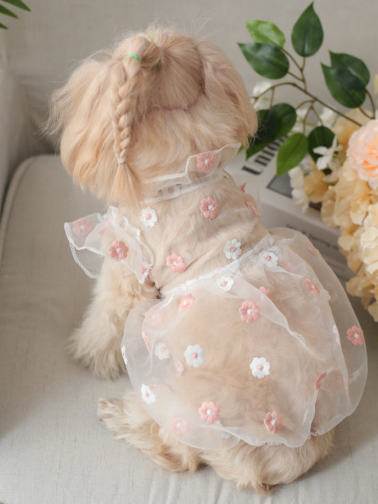 This chic and stylish pet dress features beautiful floral embroidery, adding a touch of elegance to your furry friend's wardrobe. Made with high-quality materials, this dress is both fashionable and comfortable. Give your pet a stylish and sophisticated look with our Floral Embroidered Pet Dress.