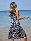 Beach Chic: Women's Tropical Plant Printed Sleeveless Casual Tank Dress for Vacation