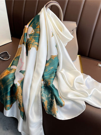 Lotus Flower Satin Beach Shawl: Elegant Sun Protection Scarf for Daily Wear