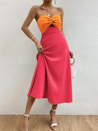 Chic and Sophisticated: Two-Tone Twist Front Tube Dress