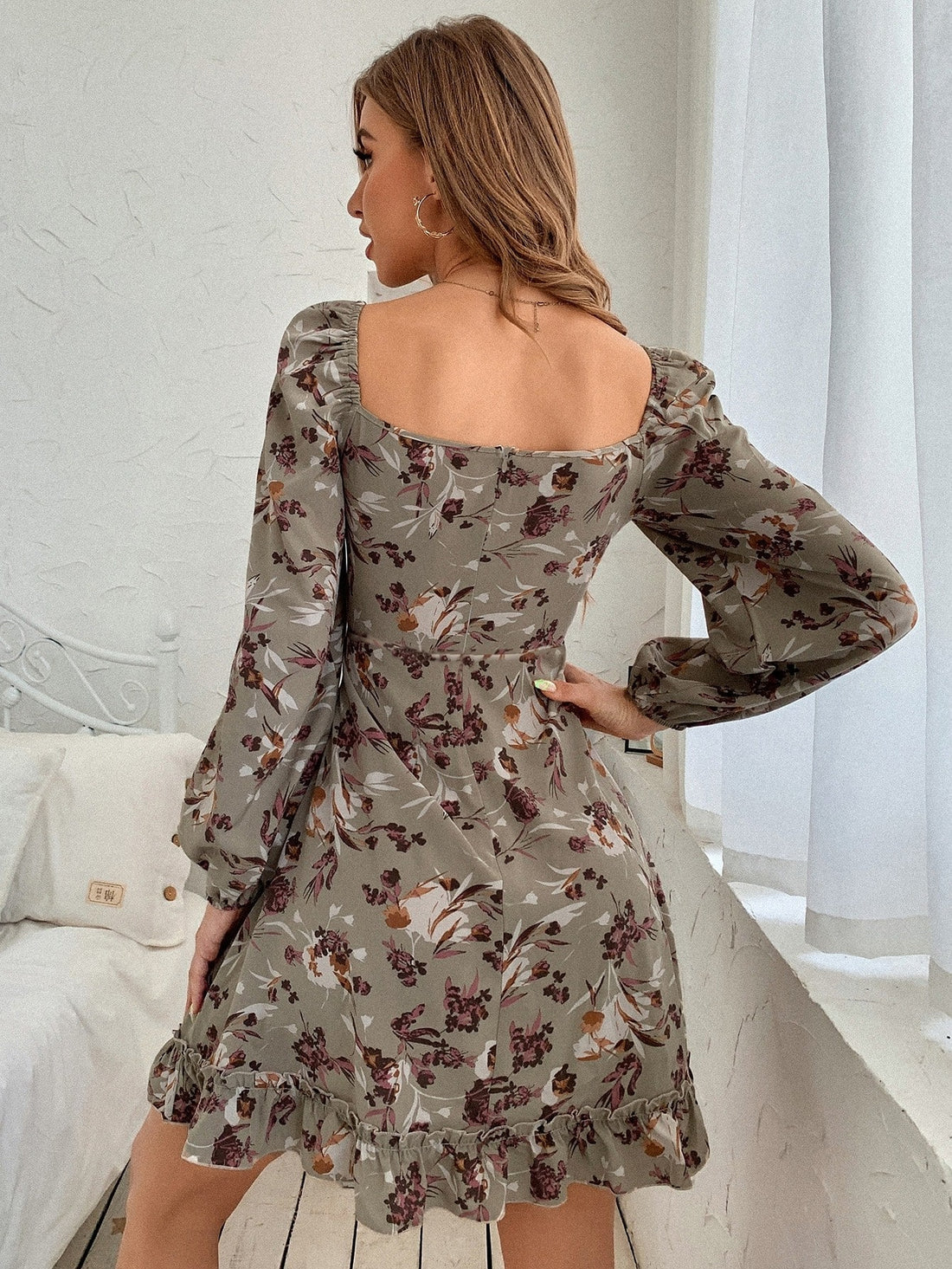 Turn heads in this darling dress with a charming floral print! The ruffle hem adds a touch of whimsy, while the square neck adds a sophisticated twist. Perfect for any occasion, this dress is sure to make you feel confident and fabulous. (But be warned, compliments will be aplenty!)