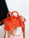 Stylish Mini Crocodile Embossed Satchel Bag with Letter Detail and Double Handle