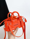 Chic Crocodile Embossed Mini Satchel with Letter Detail and Double Handle