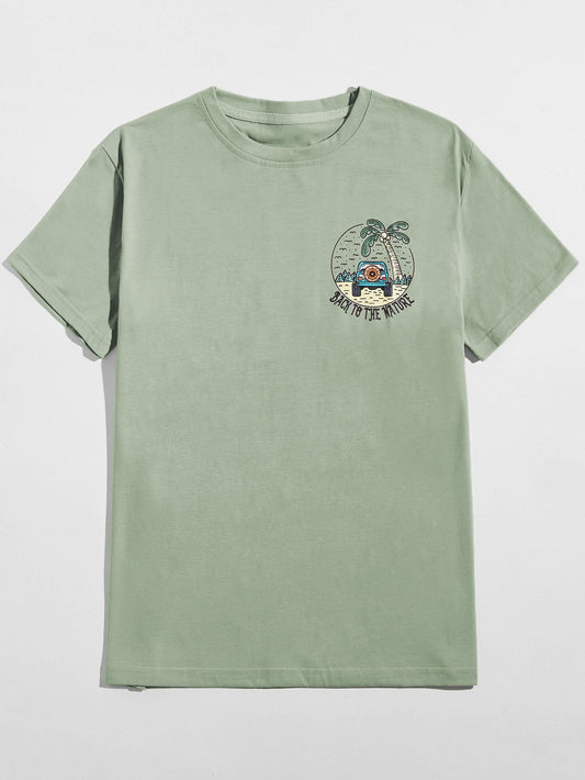 Chill Vibes Only: Men’s Cotton Slogan Palm Tree Print Tee