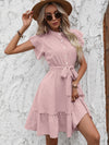 Chic Polka Dot Ruffle Hem Dress with Belt – Perfect for Any Occasion