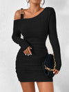 Chic Asymmetrical Ruched Bodycon Dress with Ring Detail